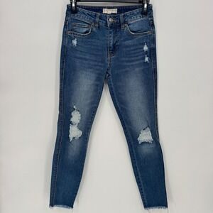 Harper Heritage Womens Skinny Jeans Blue Distressed Mid Rise‎ ankle Size 26